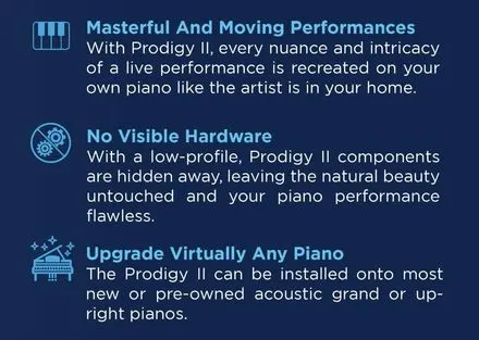PianoDisc Prodigy II: masterful performances, no visible hardware, installs on most new or pre-owned grand or upright pianos