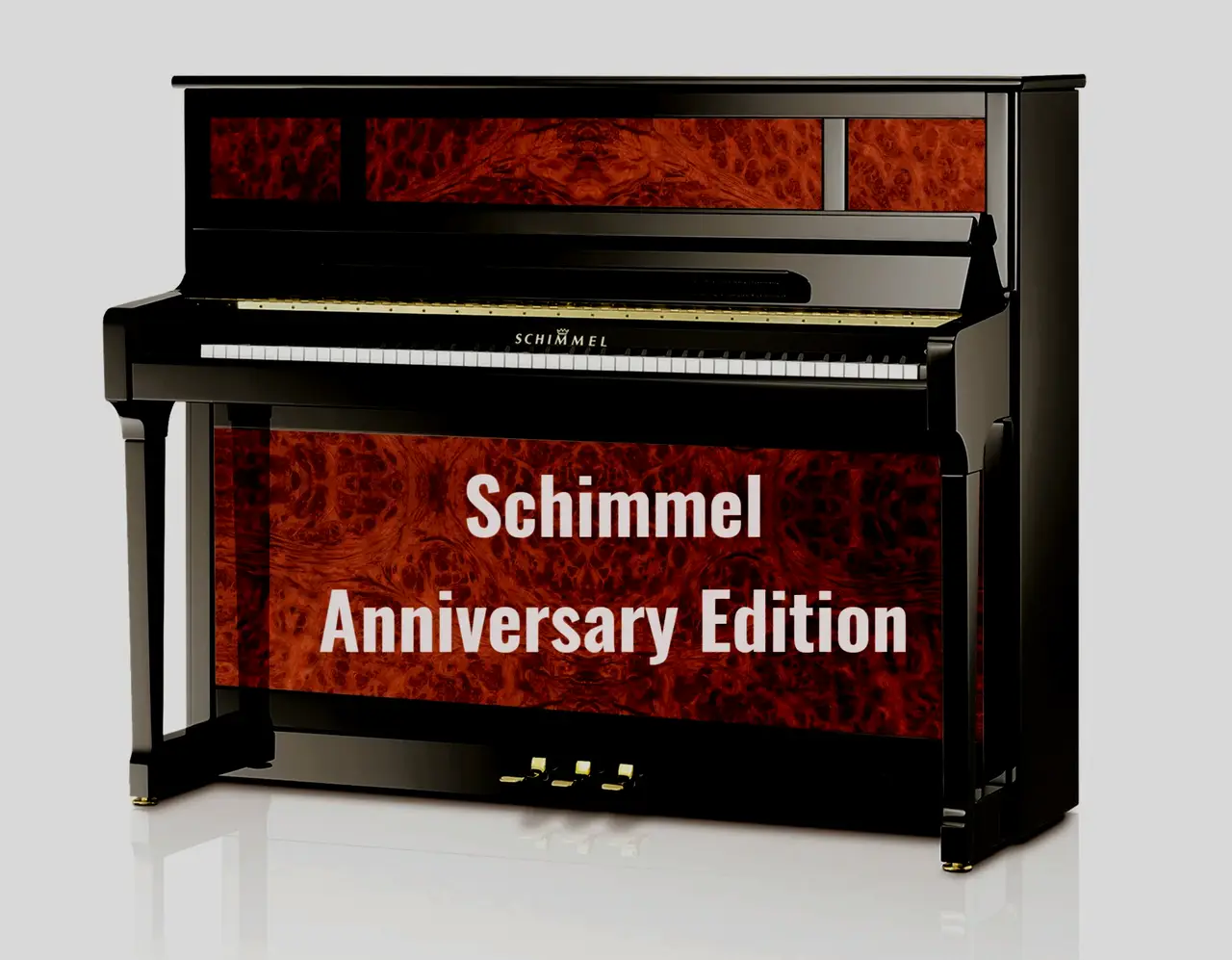 Schimmel Anniversary Edition upright piano in bubinga